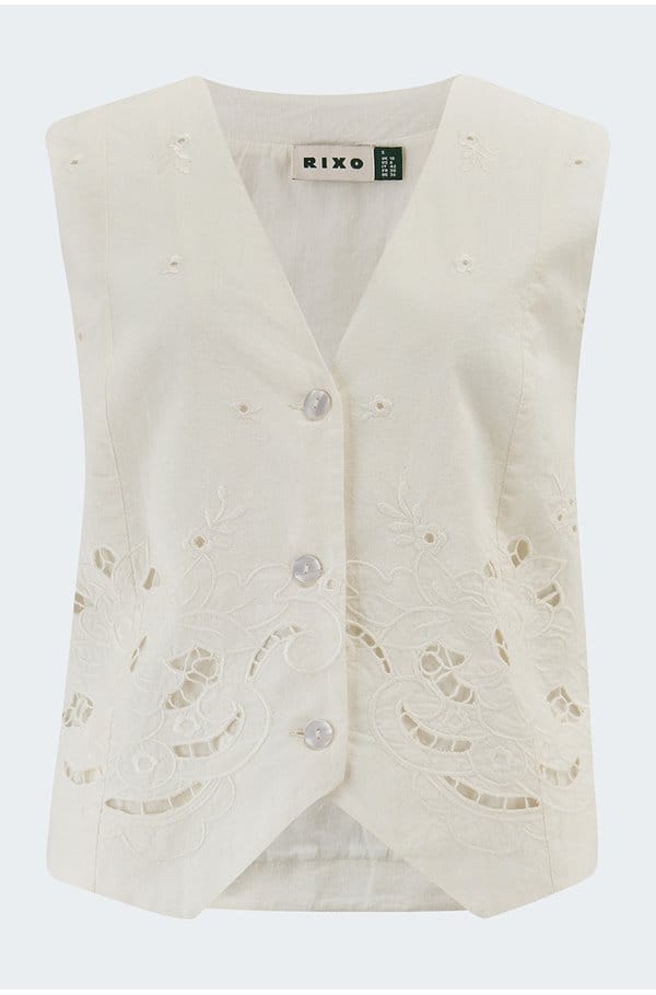 norah vest in rose embroidery ivory