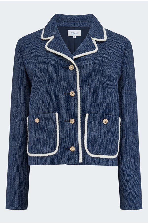 iconic jacket in navy herringbone moons