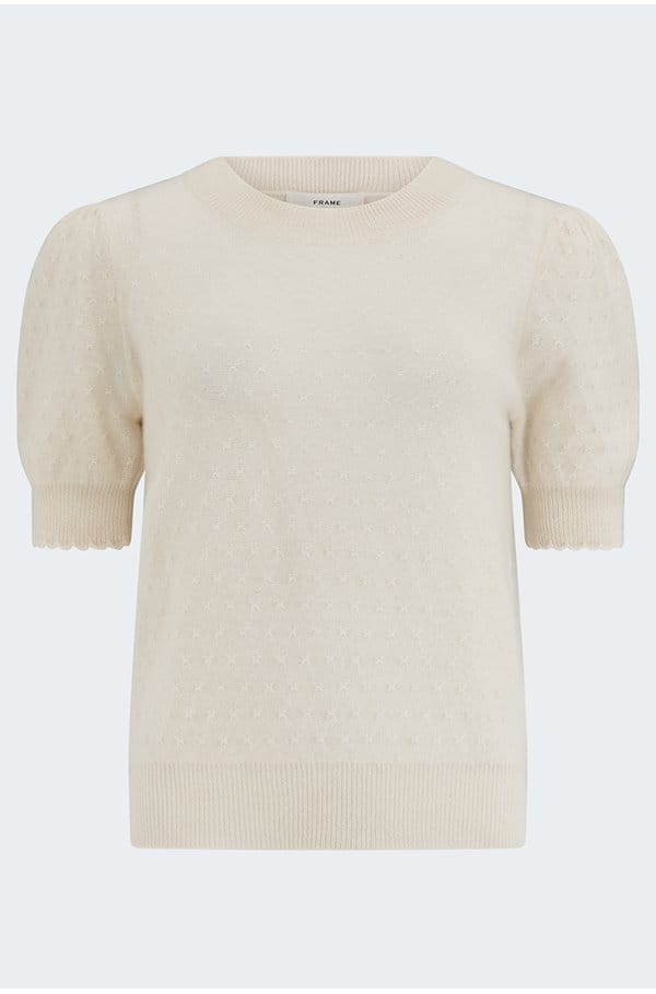 pointelle puff sleeve sweater in cream