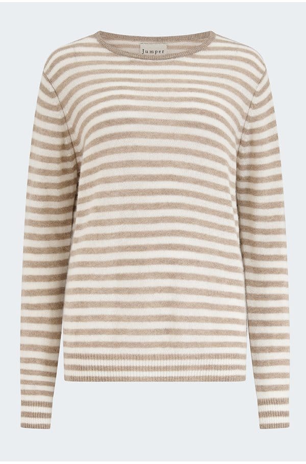 little stripe crew in organic light brown cream