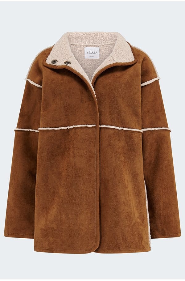 albany reversible shearling coat in tobacco