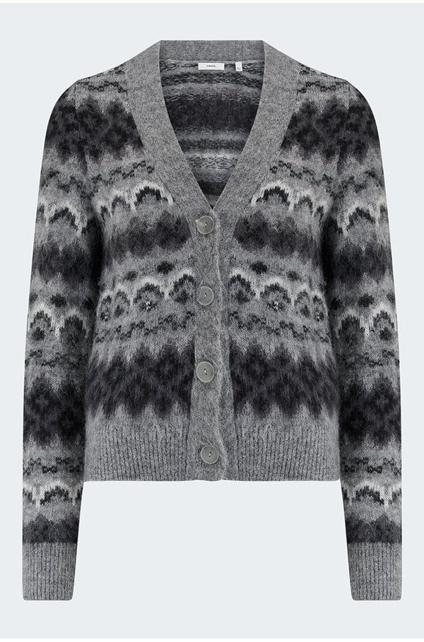 fairisle cardigan in heather grey combo