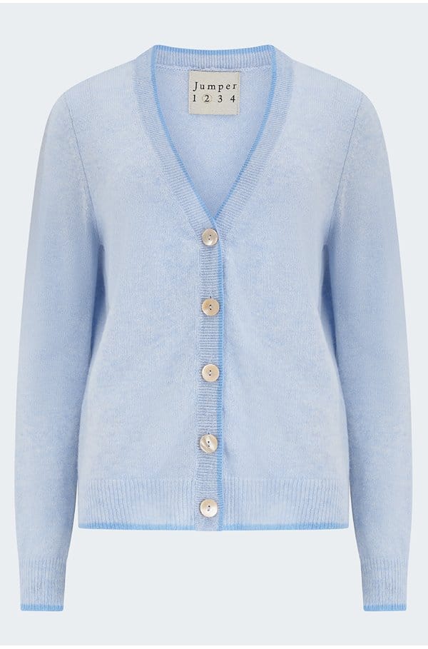 contrast tip cardigan in sky marl wedgewood 