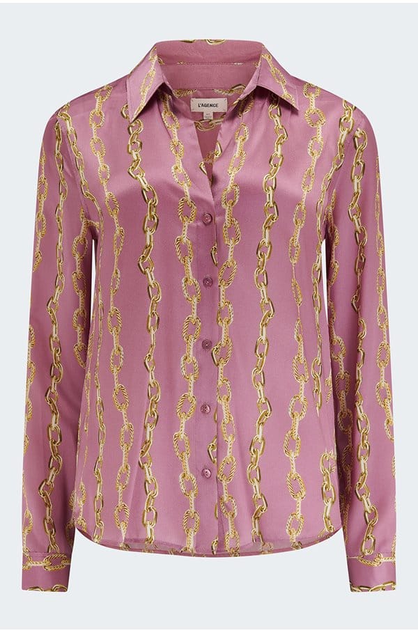 tyler long sleeve blouse in mauve rose metallic chain