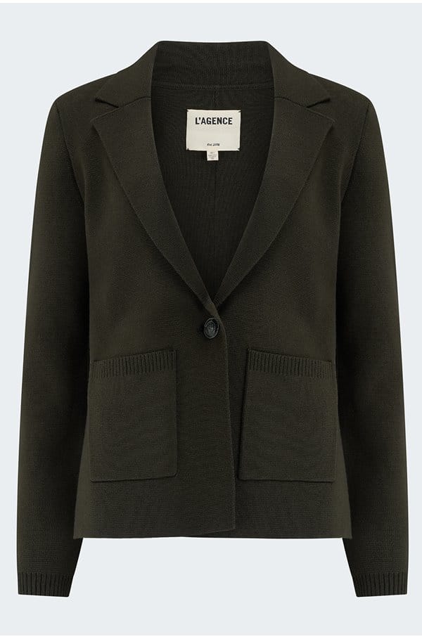 lacey knit blazer in deep olive