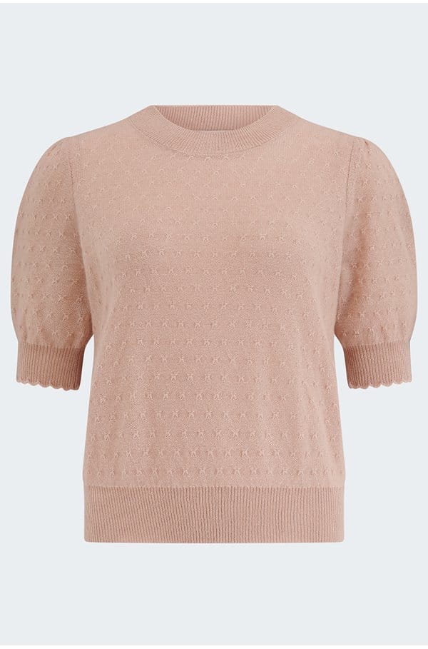 pointelle puff sleeve sweater in peony