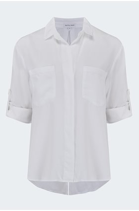 Trilogy Stores Split Button Down Shirt In White