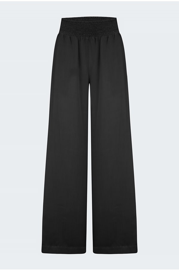 Bella Dahl Smocked Waist Wide Trouser In Vintage Black