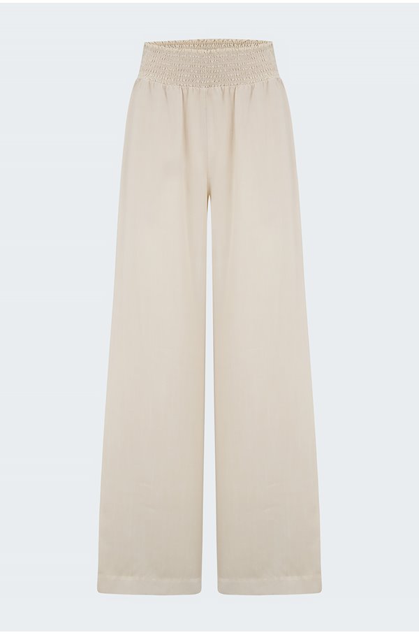 Bella Dahl Smocked Waist Wide Trouser In Cliffside In Neutral