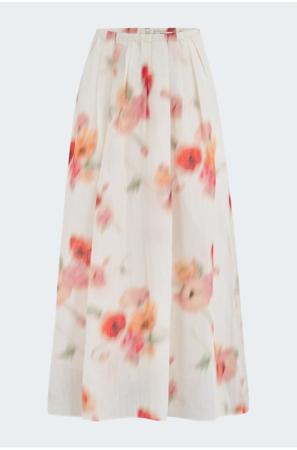 Shop Vince Poppy Blur Gathered Easy Skirt In Cream Dusk In Orange&#47;prints