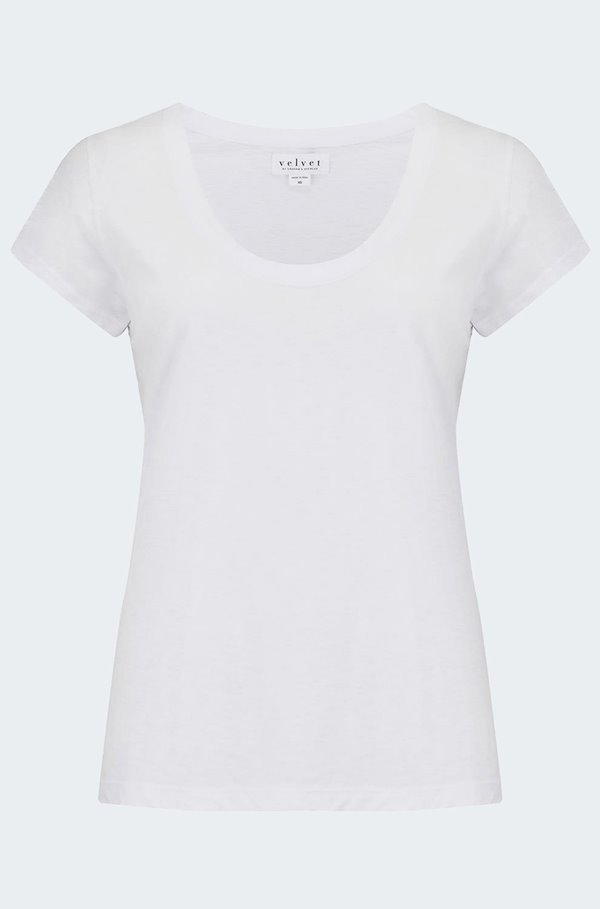 Velvet - Katie Scoop Neck Tee In White