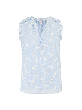 REBECCA TAYLOR - Sleeveless Vine Embroidery Top in Echo Blue Combo